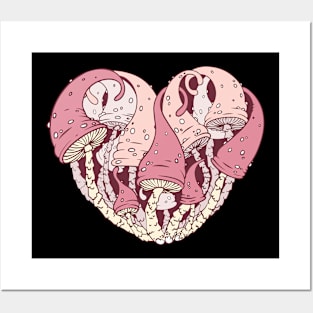 Pink psychedelic magic mushroom heart Posters and Art